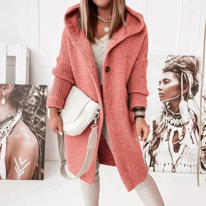 Madita Long Hooded Rib Knit Cardigan