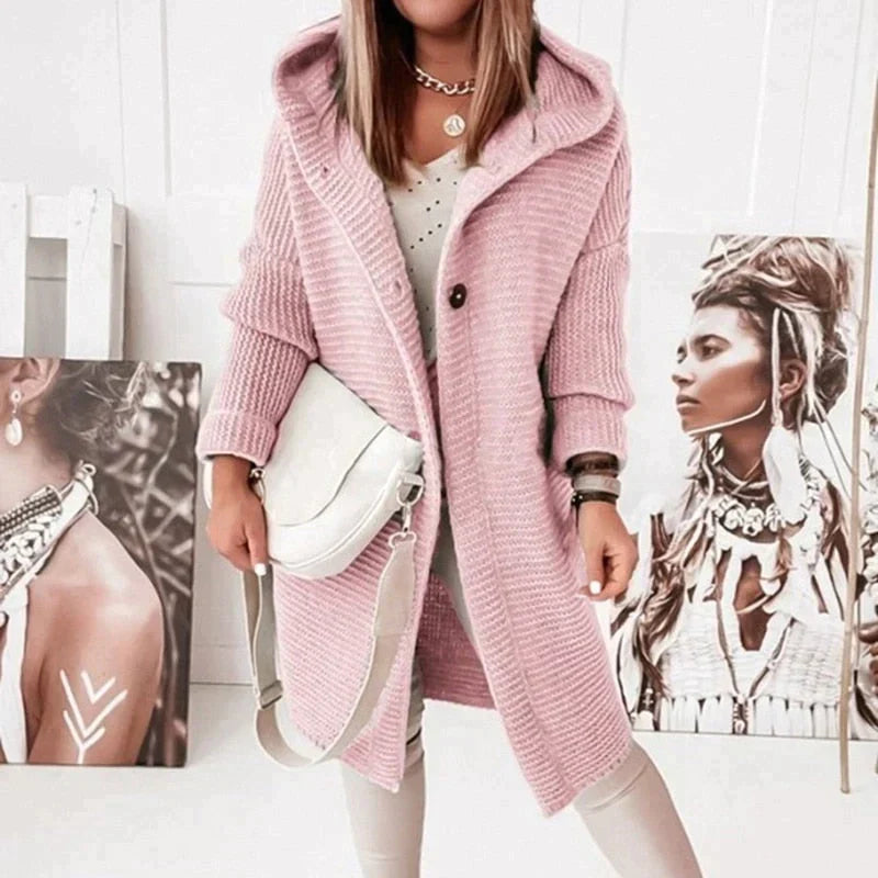 Madita Long Hooded Rib Knit Cardigan