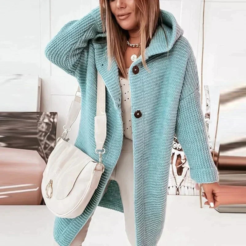 Madita Long Hooded Rib Knit Cardigan