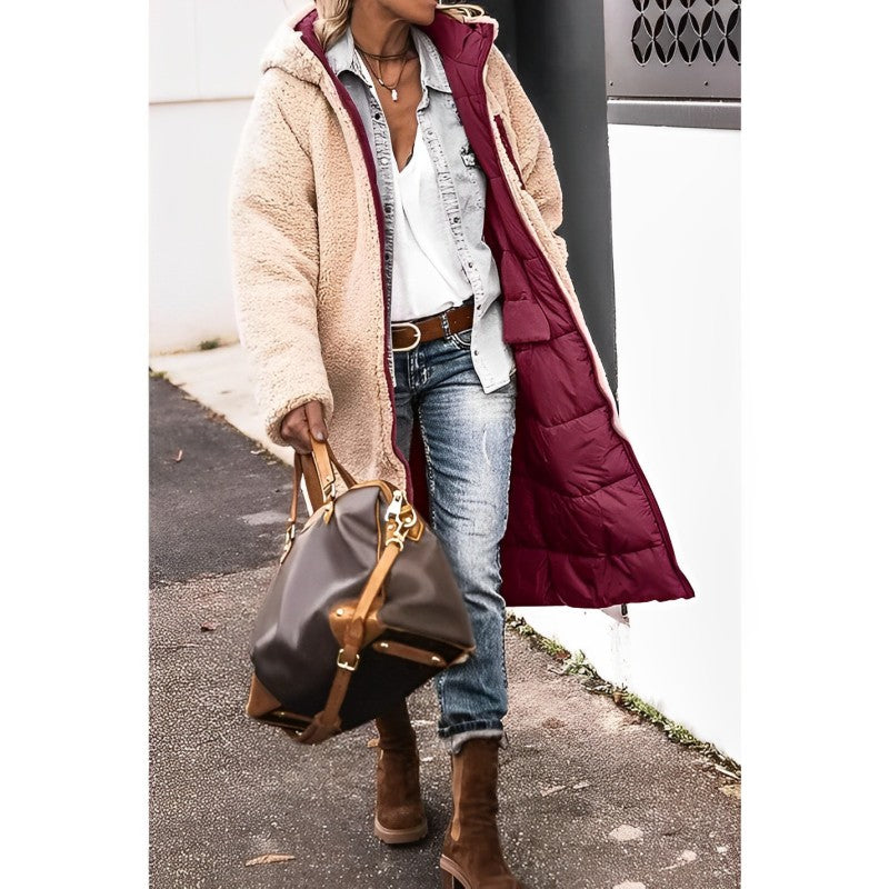 Tanja Long Reversible Sherpa Hooded Coat