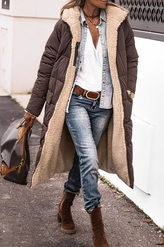 Tanja Long Reversible Sherpa Hooded Coat