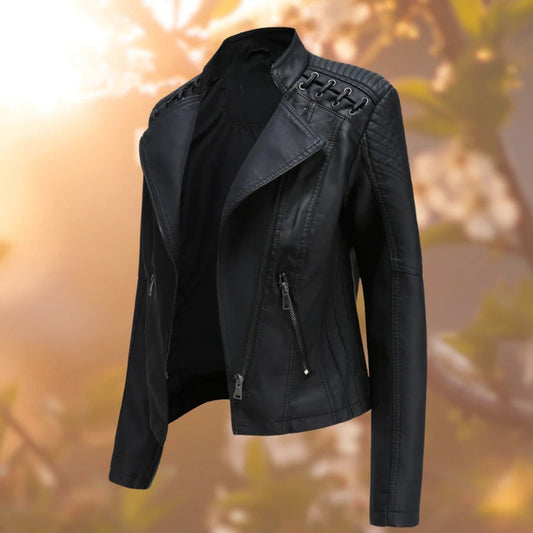 Katrin Lace Up Shoulder Faux Leather Moto Jacket