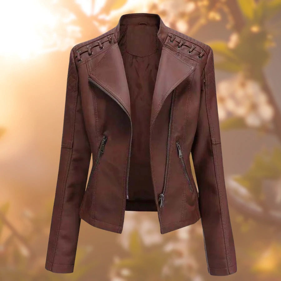 Katrin Lace Up Shoulder Faux Leather Moto Jacket