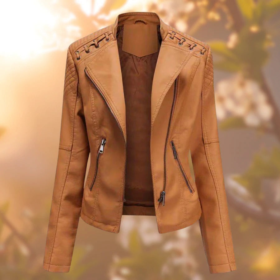 Katrin Lace Up Shoulder Faux Leather Moto Jacket