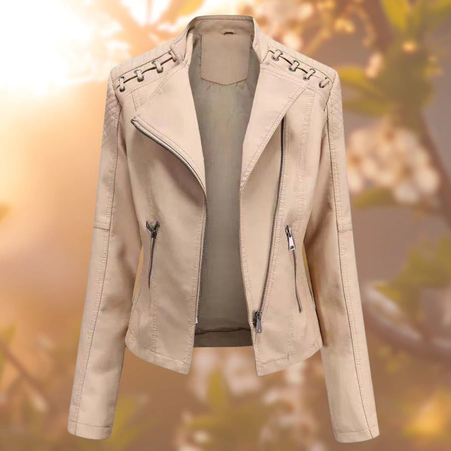 Katrin Lace Up Shoulder Faux Leather Moto Jacket