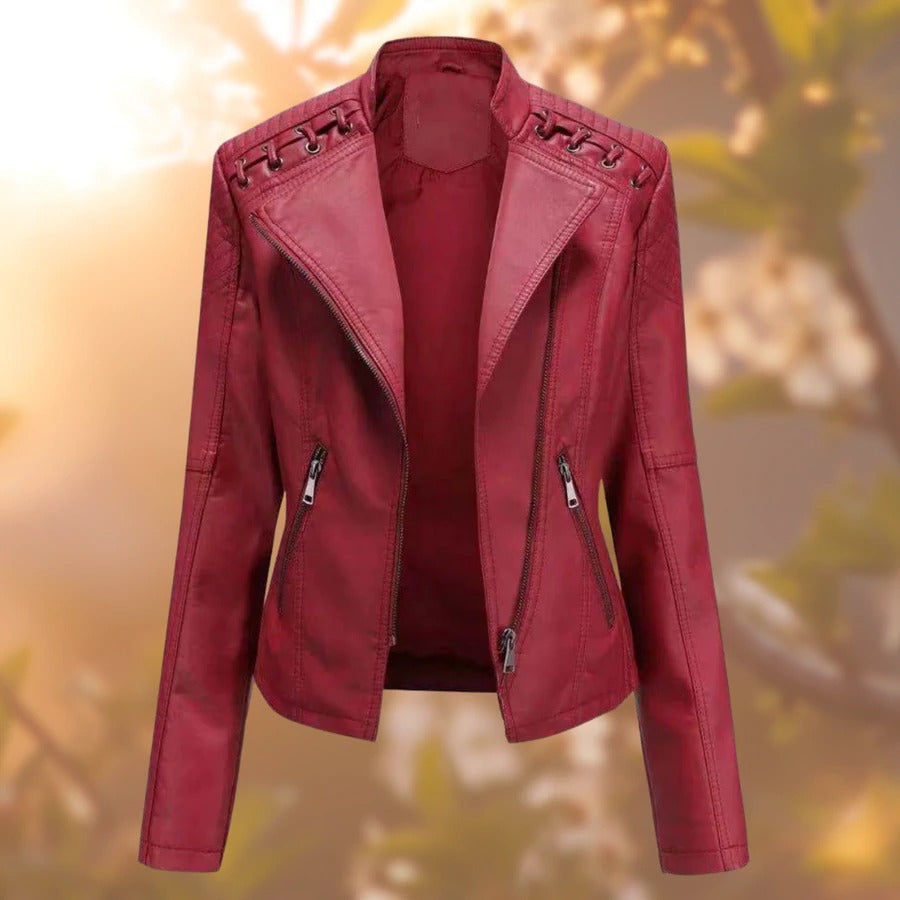 Katrin Lace Up Shoulder Faux Leather Moto Jacket