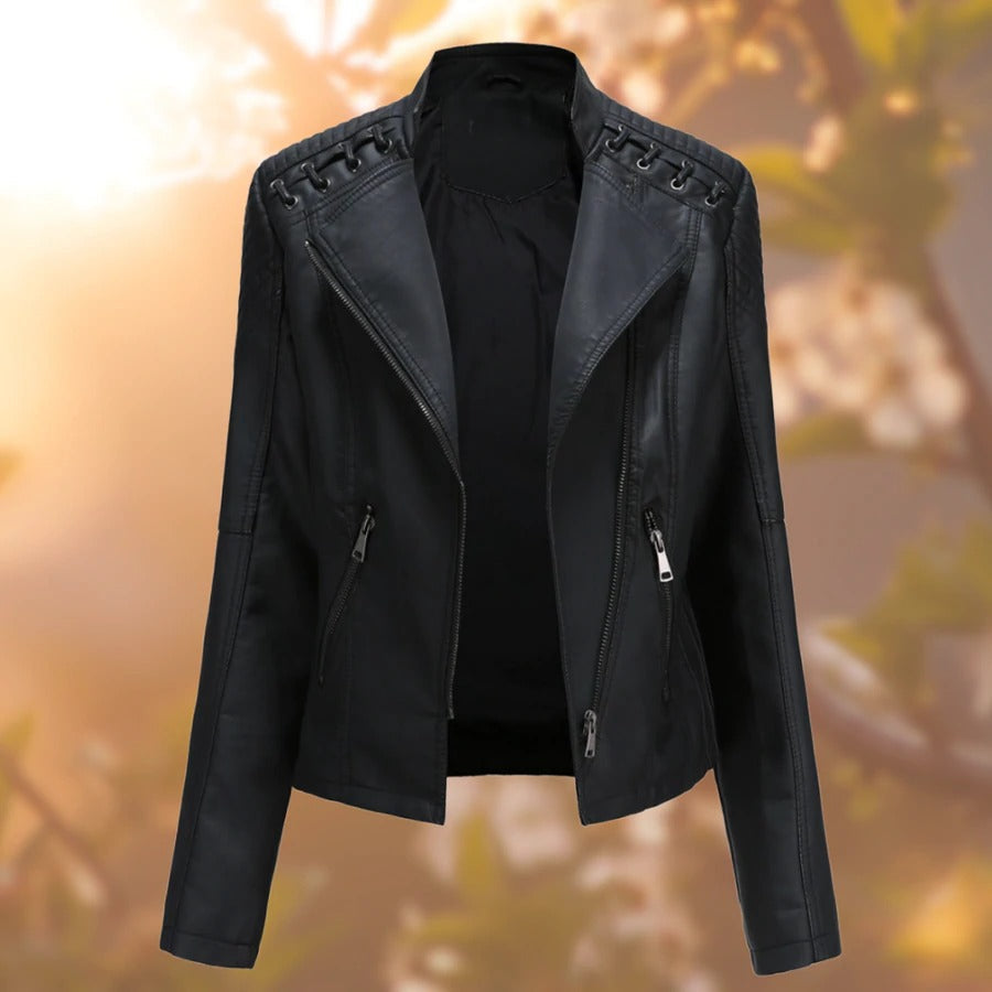 Katrin Lace Up Shoulder Faux Leather Moto Jacket
