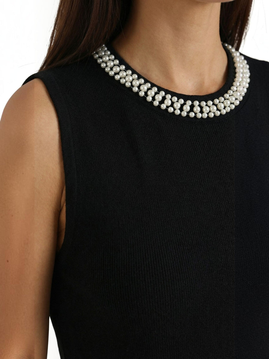Rosalba Pearl Trim Ribbed Tank Top