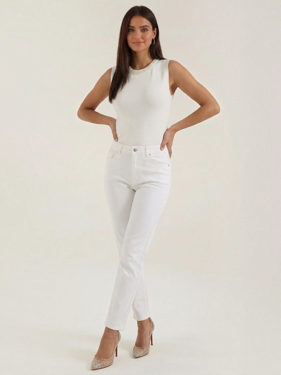 Rosalba Pearl Trim Ribbed Tank Top