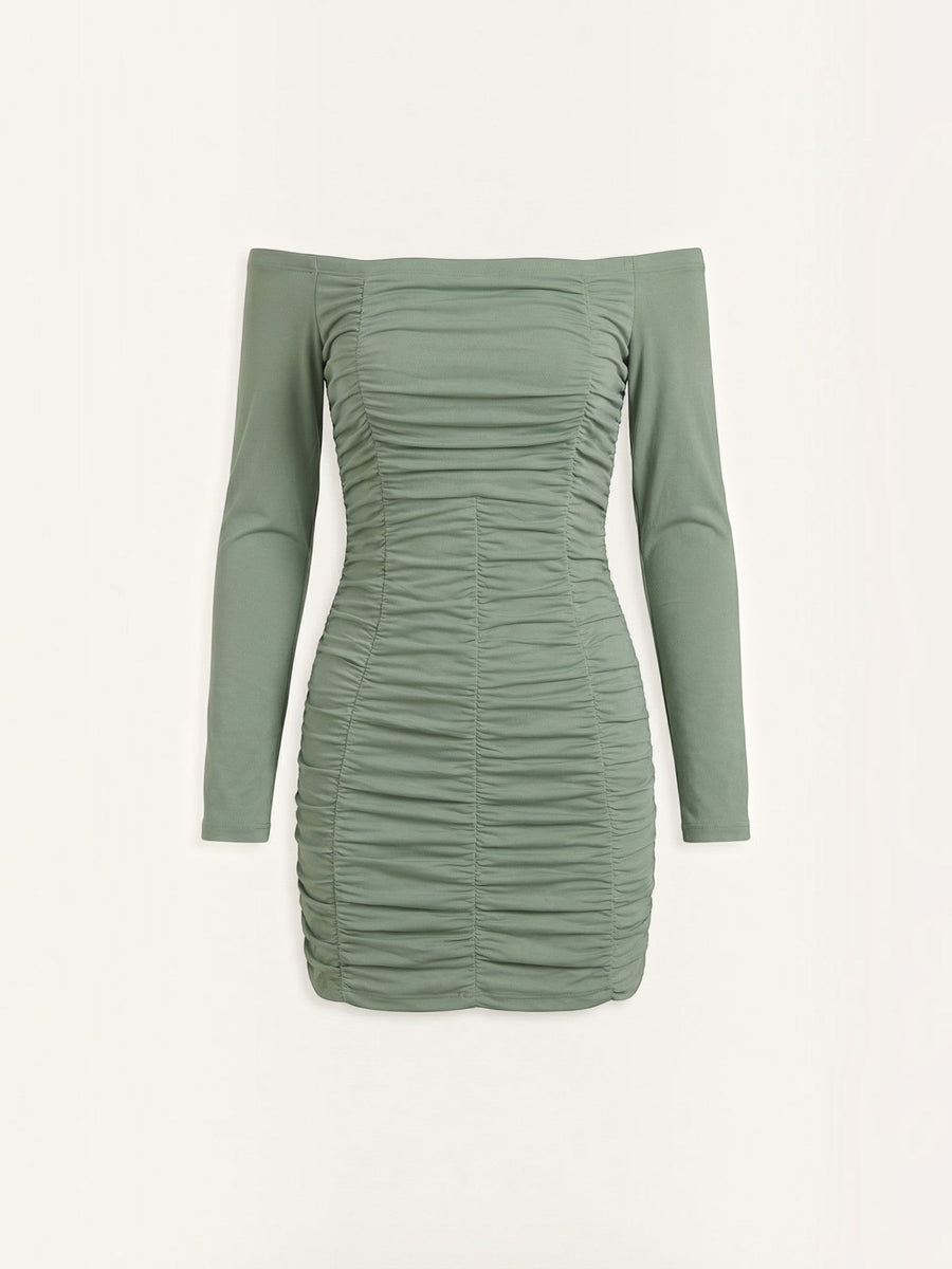 Yvette Off Shoulder Long Sleeve Ruched Mini Dress
