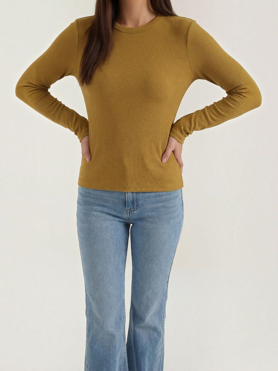 Freya Ribbed Round Neck Long Sleeve Top