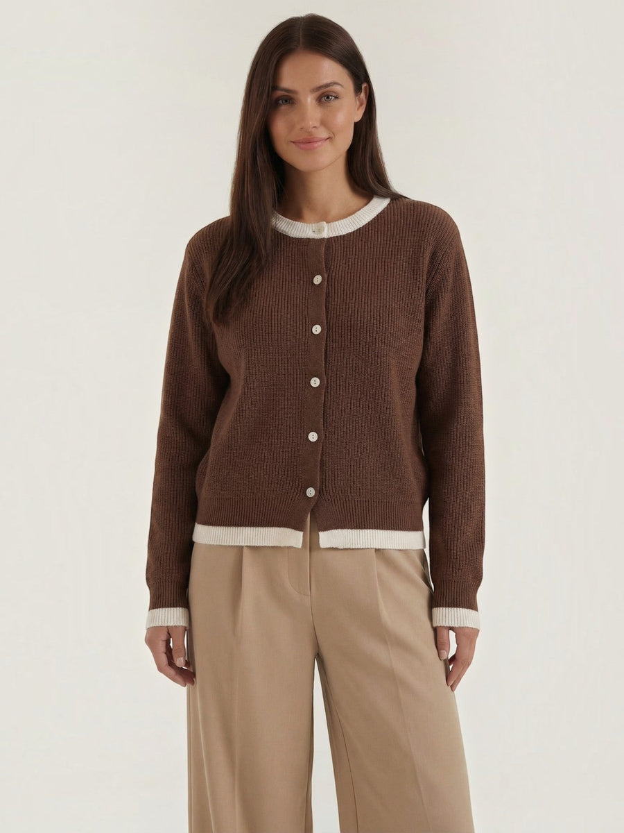 Wynona Contrast Stripe Wool Blend Cardigan