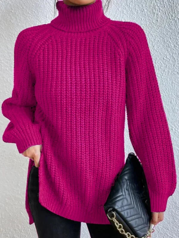 Dresden Raglan Sleeve Turtleneck Sweater with Side Slits