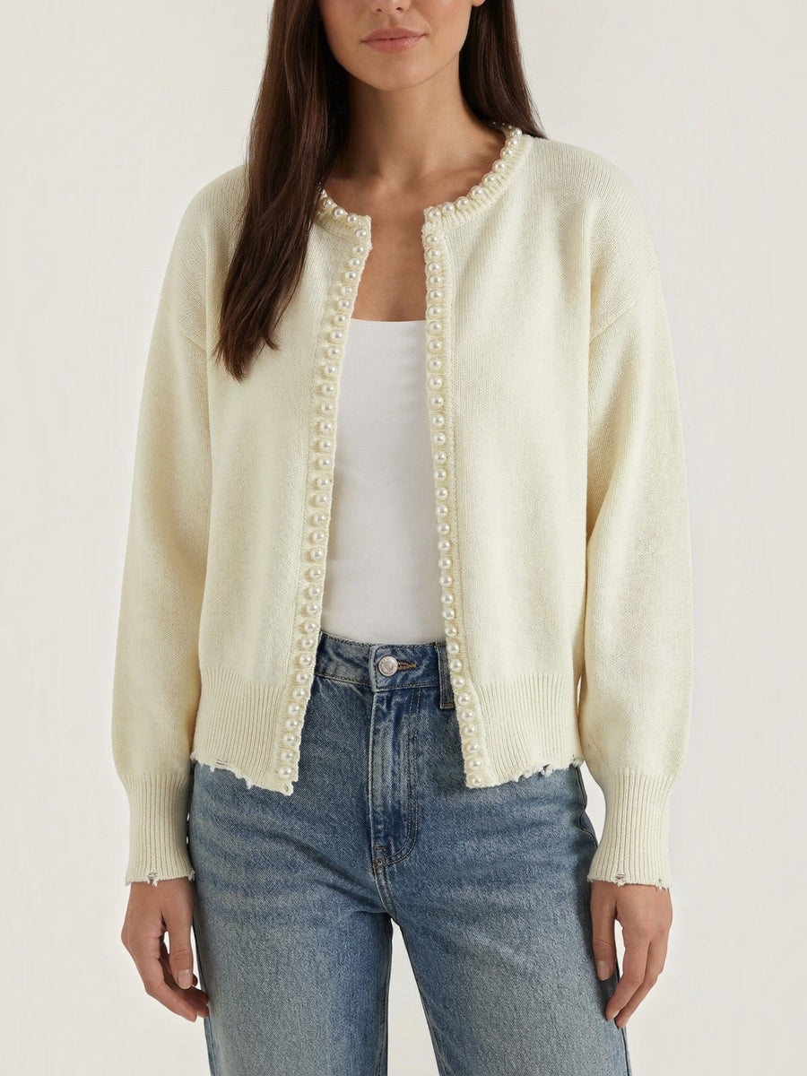 Caroline Pearl Trim Knit Cardigan