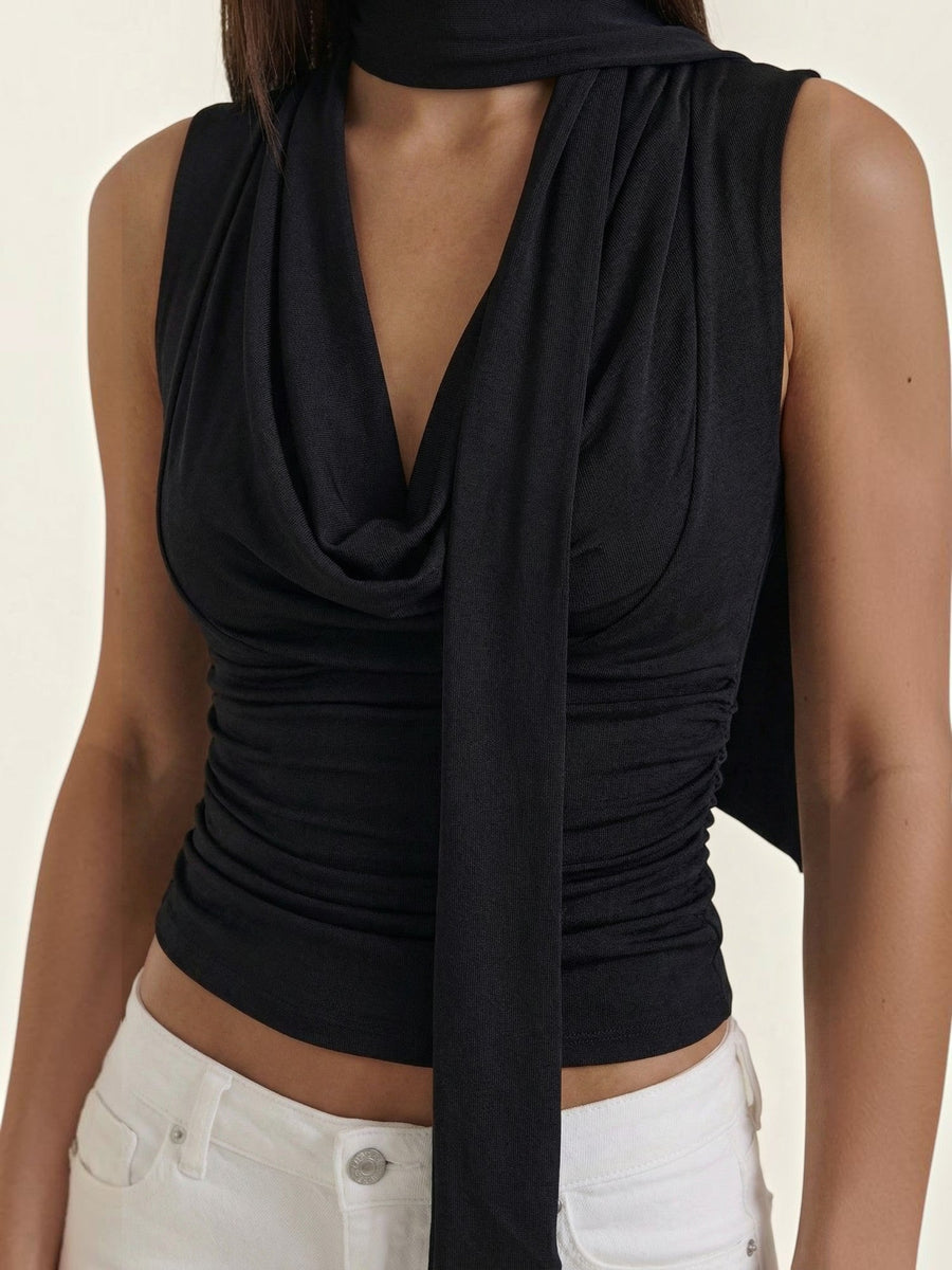 Jean Cowl Neck Halter Top