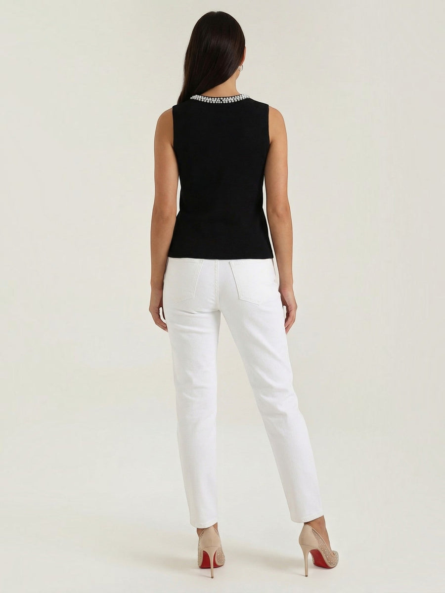 Rosalba Pearl Trim Ribbed Tank Top