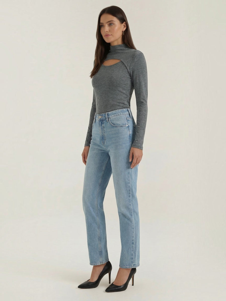 Barbara Cut Out Stand Collar Long Sleeve Top