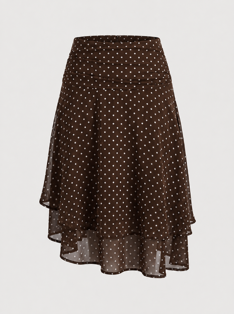 April Polka Dot Layered Hem Midi Skirt