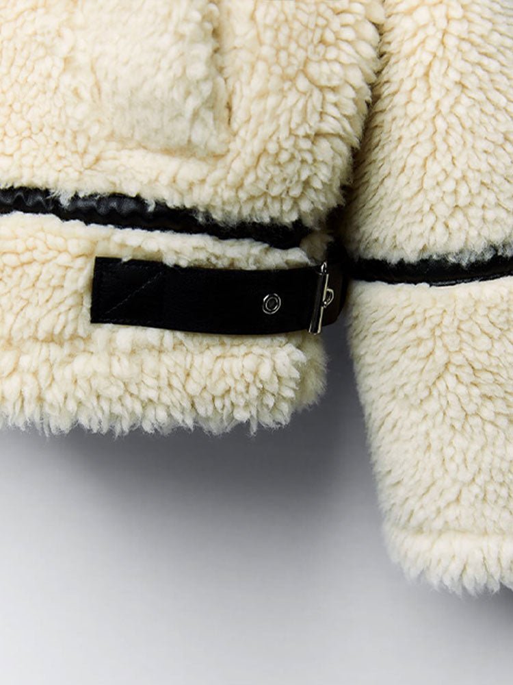 Malena Contrast Stitch Sherpa Zip Jacket