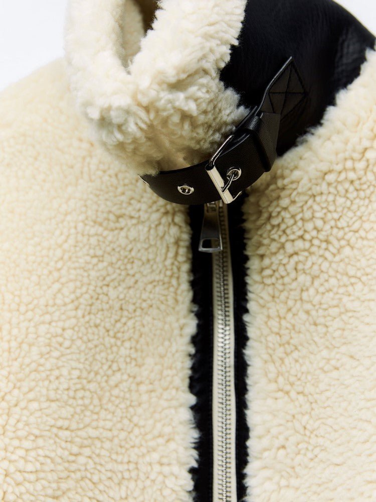 Malena Contrast Stitch Sherpa Zip Jacket