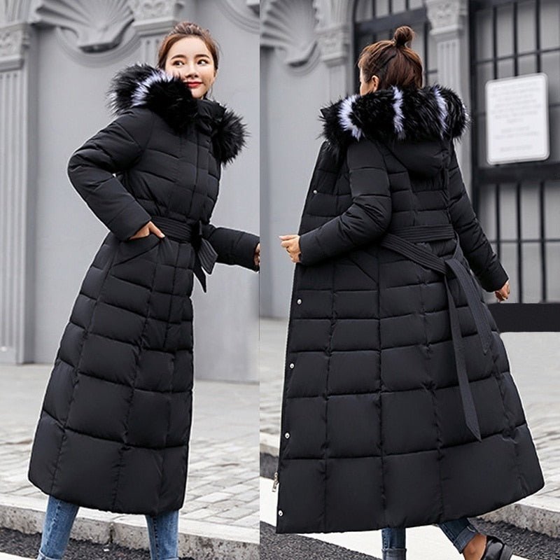 Jolina Long Quilted Faux Fur Hood Puffer Coat