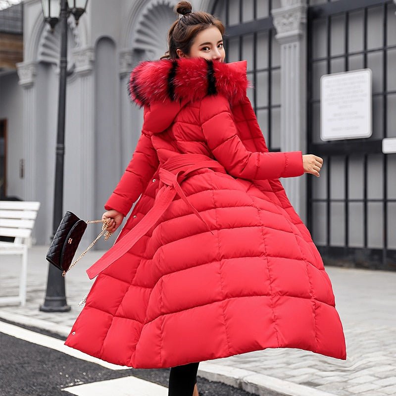 Jolina Long Quilted Faux Fur Hood Puffer Coat