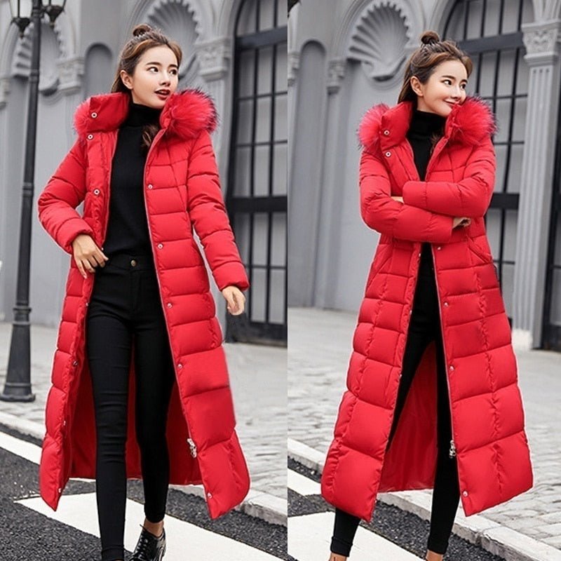 Jolina Long Quilted Faux Fur Hood Puffer Coat