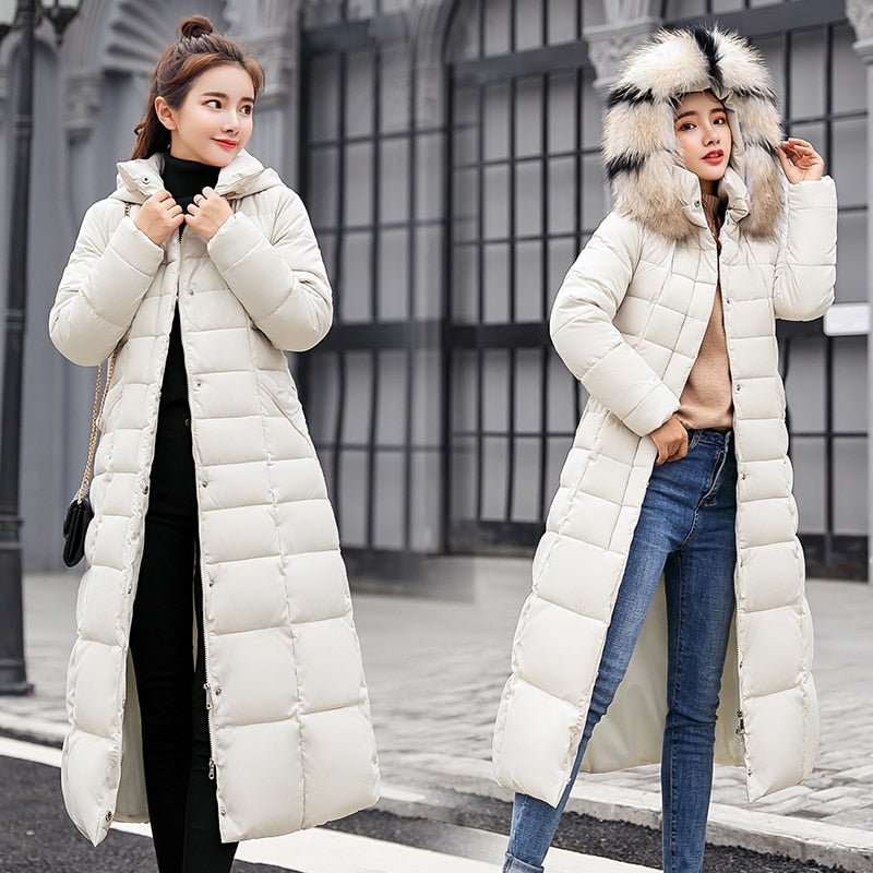 Jolina Long Quilted Faux Fur Hood Puffer Coat