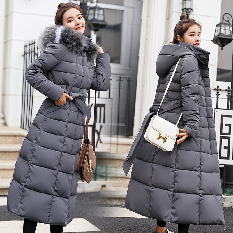 Jolina Long Quilted Faux Fur Hood Puffer Coat