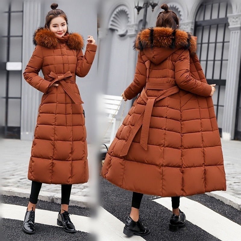 Jolina Long Quilted Faux Fur Hood Puffer Coat