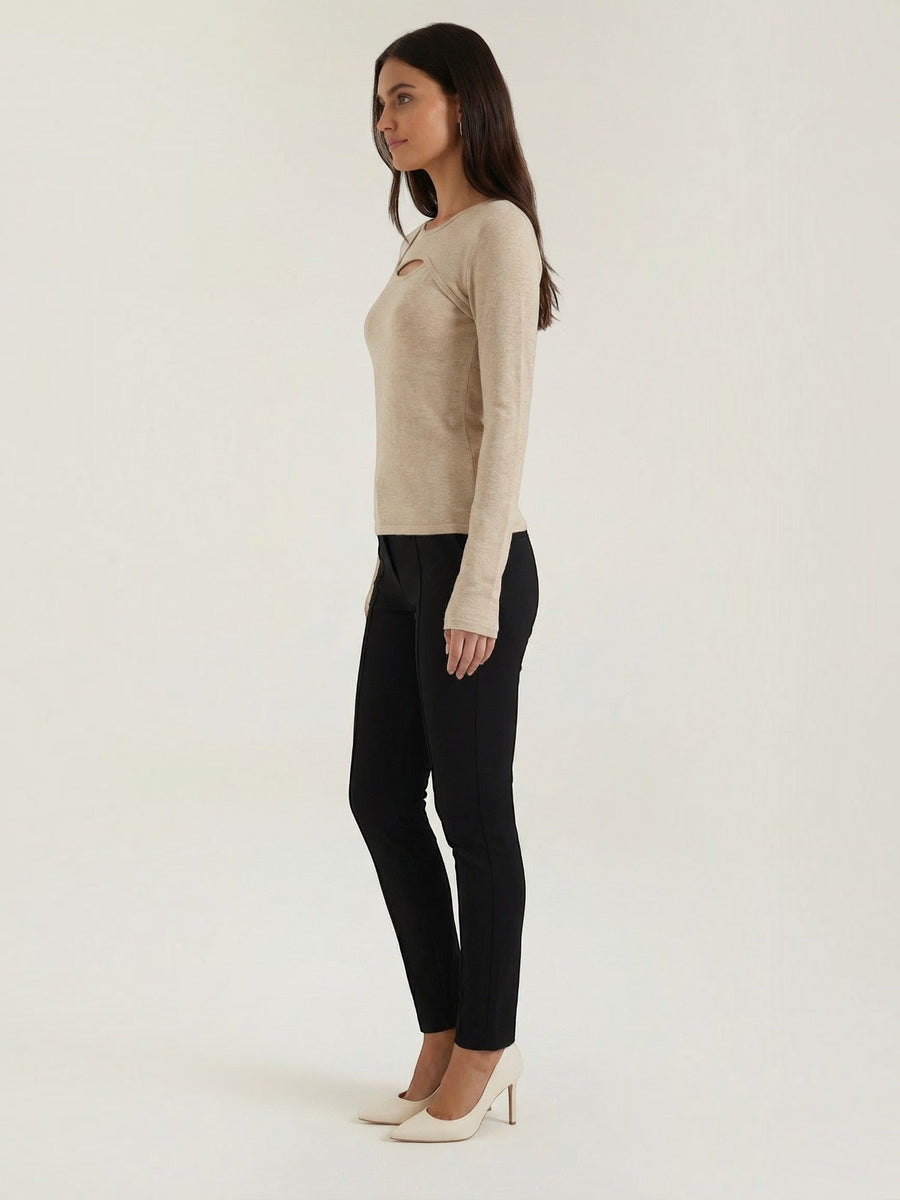 Barbara Cut Out Stand Collar Long Sleeve Top