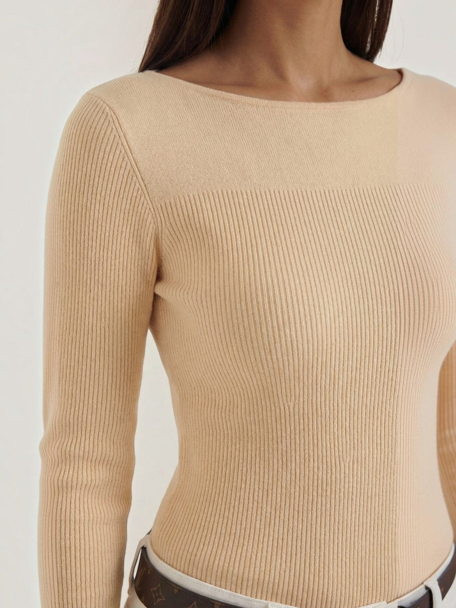 Ruth Boat Neck Ribbed Long Sleeve Top