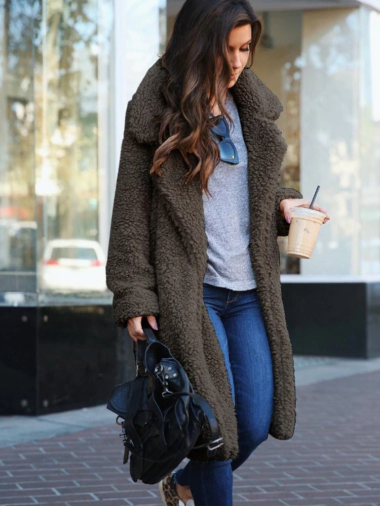 Tallulah Long Sherpa Coat with Hidden Pockets