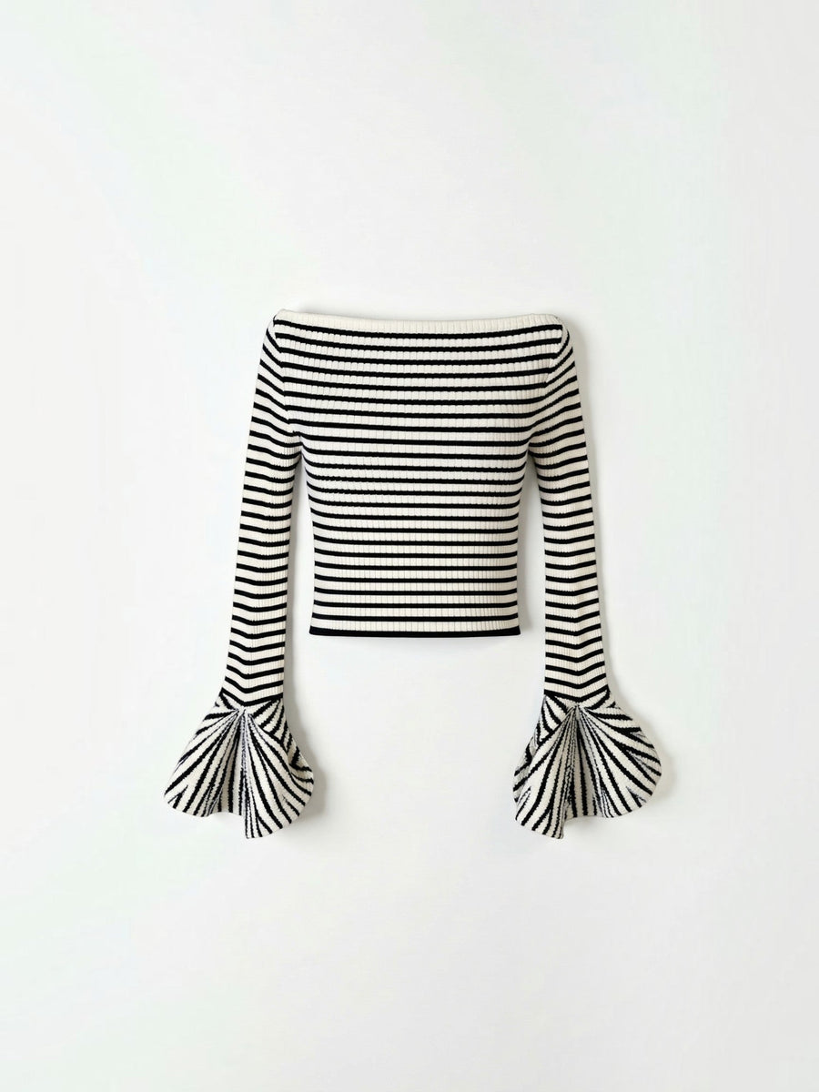 Anna Striped Off Shoulder Flare Sleeve Top