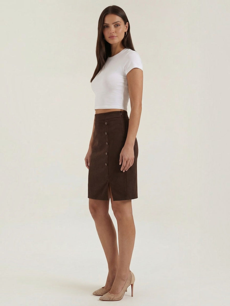 Hope Button Front Suede Mini Skirt