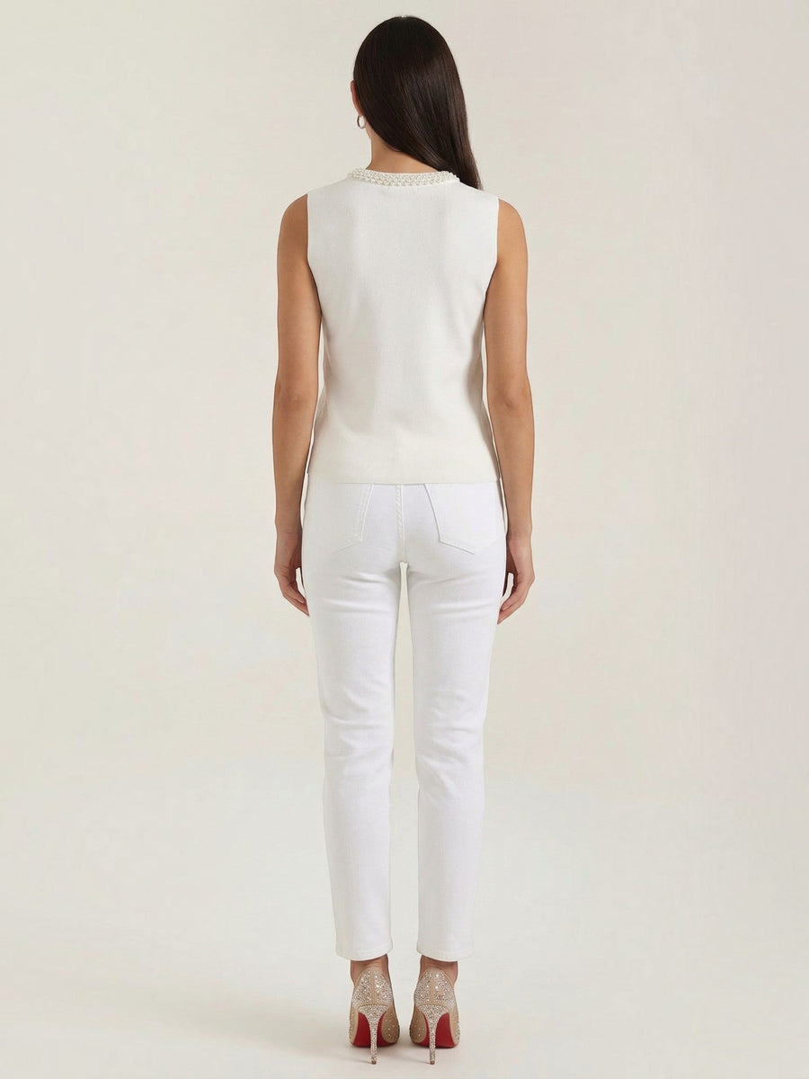 Rosalba Pearl Trim Ribbed Tank Top