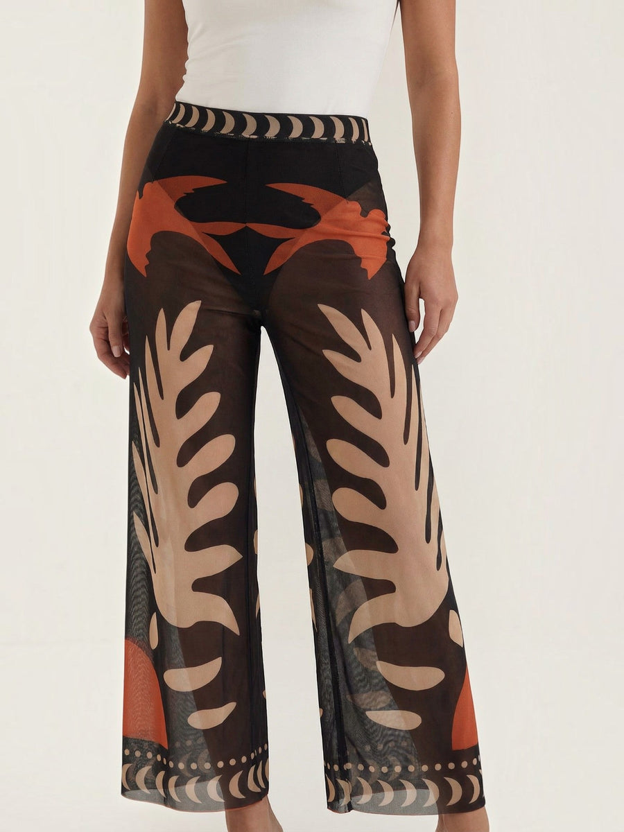 Beth Tropical Print Mesh Wide Leg Pants