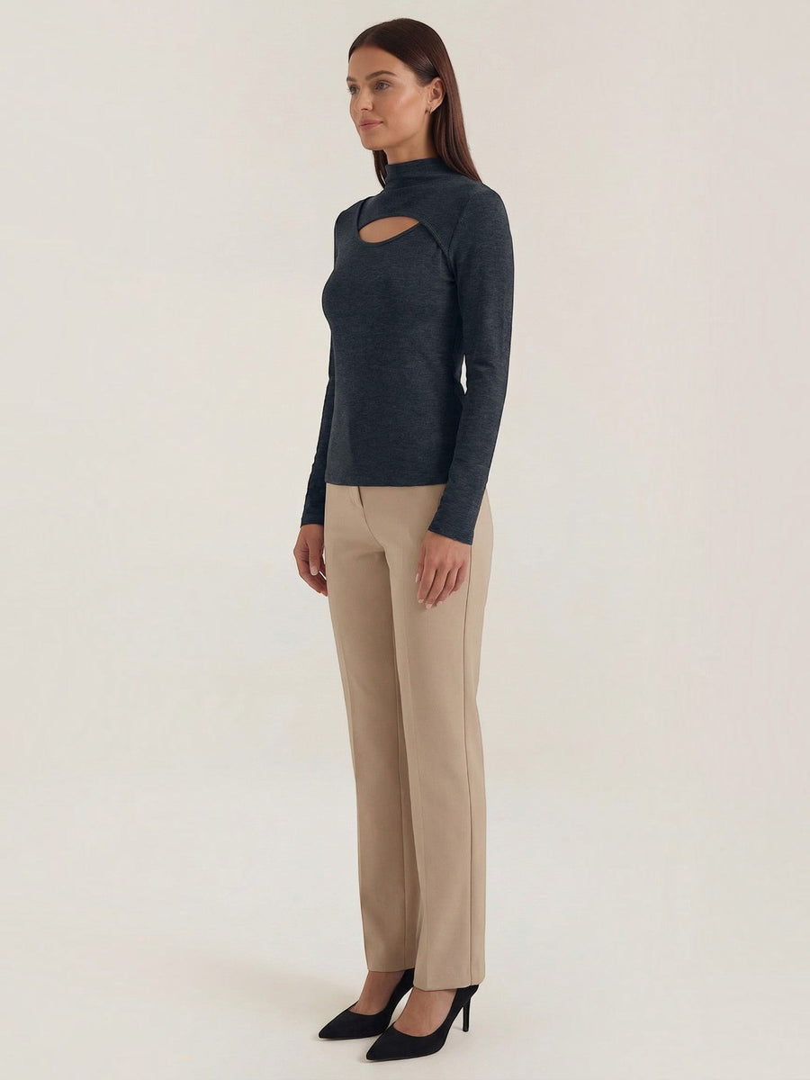 Barbara Cut Out Stand Collar Long Sleeve Top