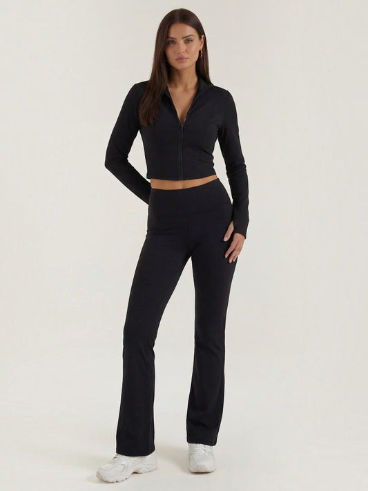 Liora Long Sleeve Crop Top and High Waist Pants Set