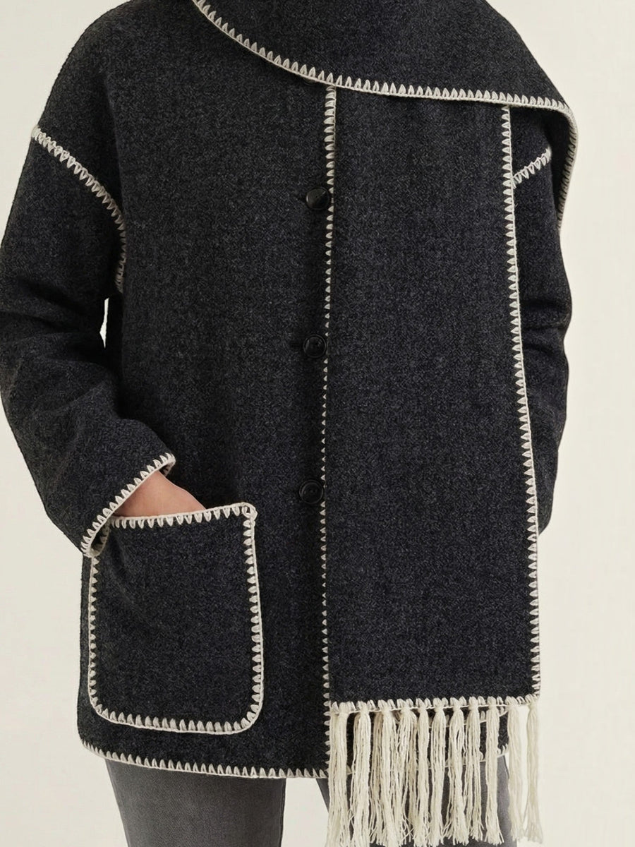 Catherine Contrast Stitch Shawl Collar Coat