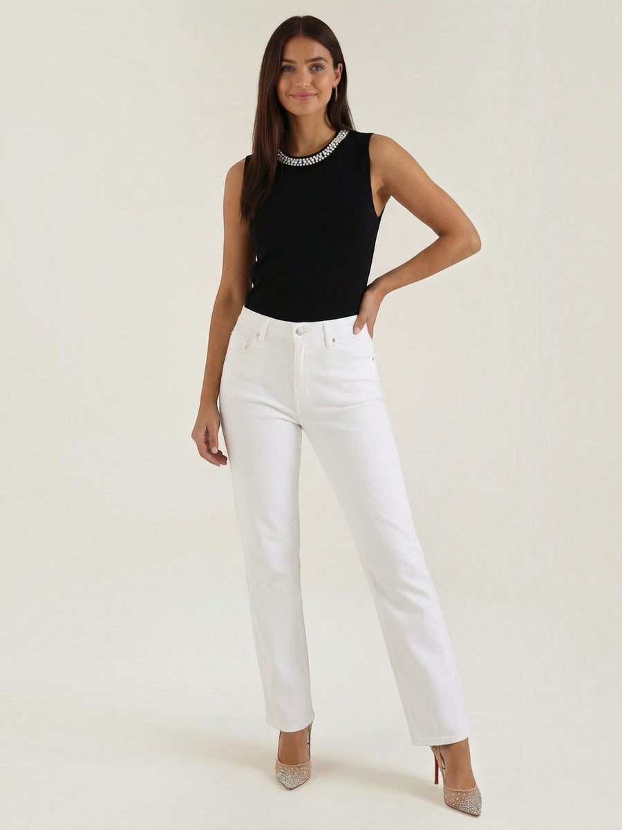 Rosalba Pearl Trim Ribbed Tank Top