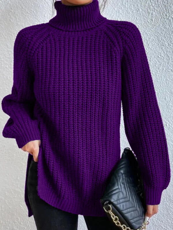 Dresden Raglan Sleeve Turtleneck Sweater with Side Slits