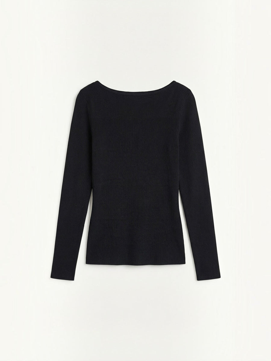 Ruth Boat Neck Ribbed Long Sleeve Top