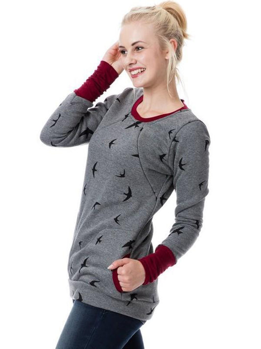 Swantje Cowl Neck Nursing Zip Maternity Tunic Sweatshirt