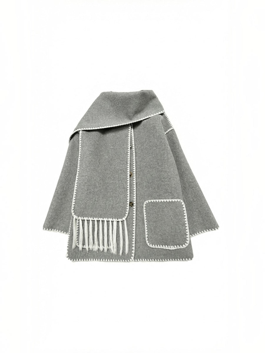 Catherine Contrast Stitch Shawl Collar Coat