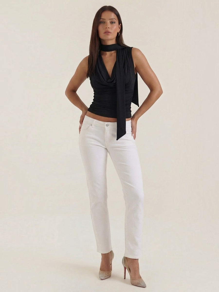 Jean Cowl Neck Halter Top