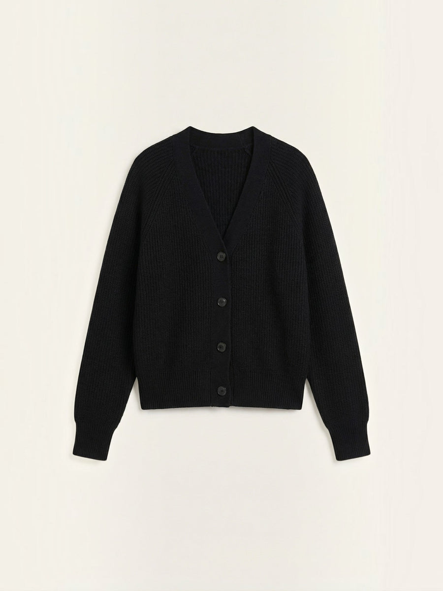 Jessica Ribbed V Neck Button Cardigan
