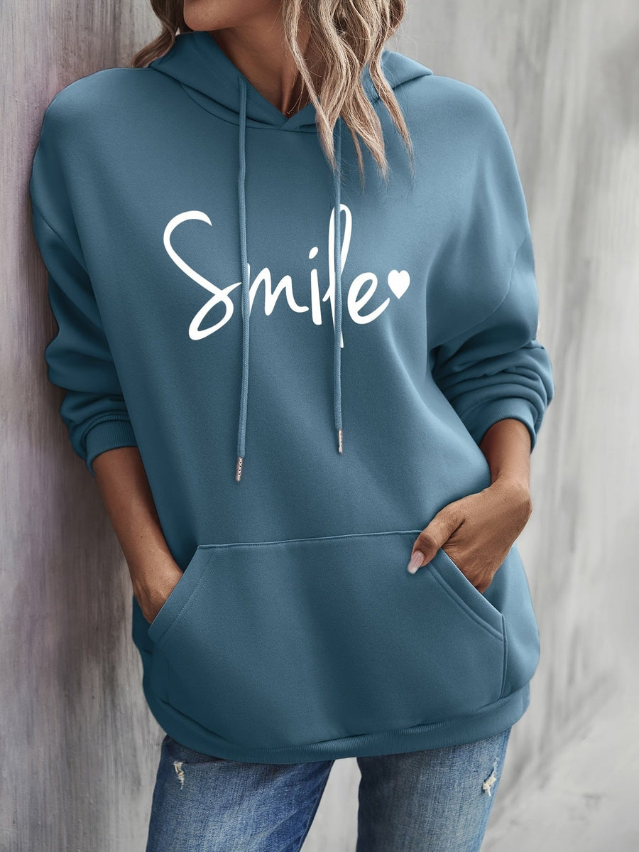 Solvig Smile Print Drawstring Hoodie