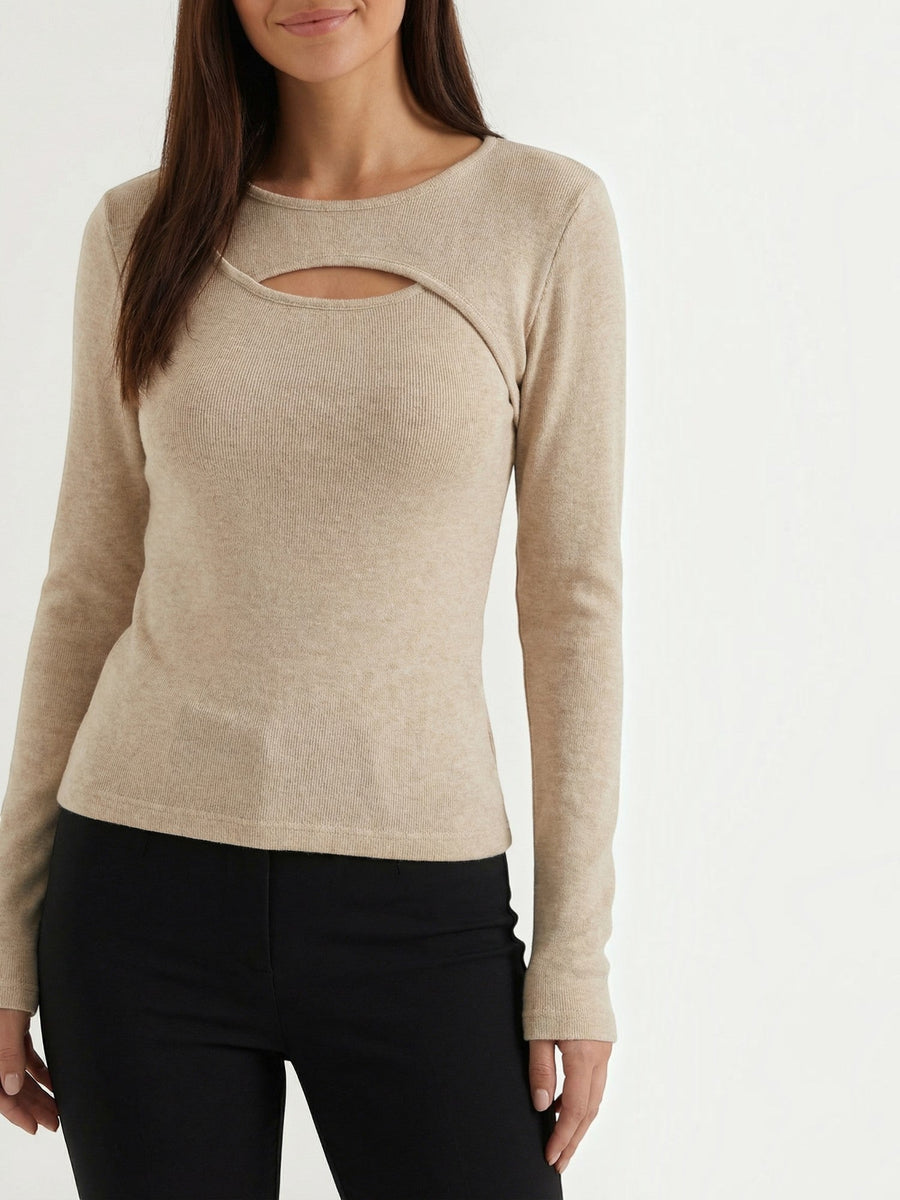 Barbara Cut Out Stand Collar Long Sleeve Top