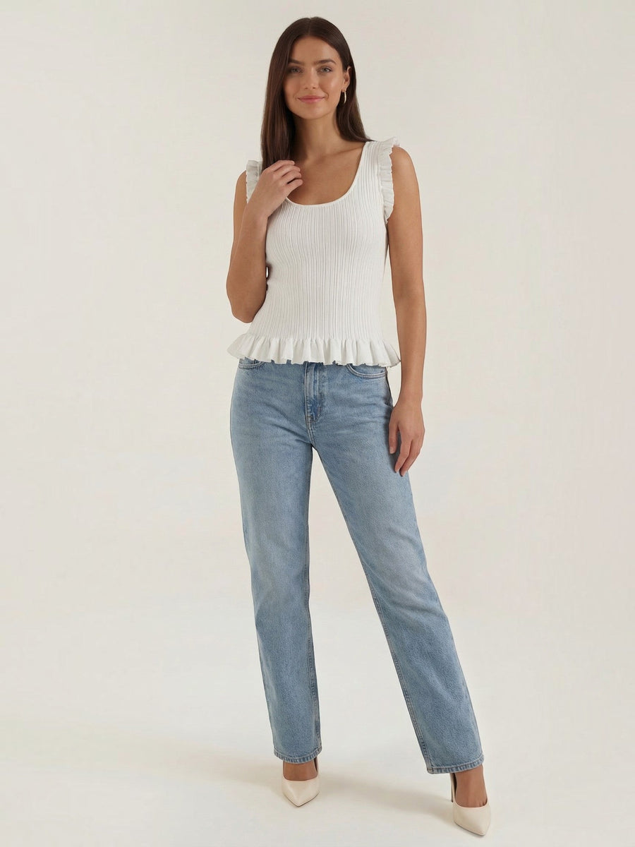 Carol Ribbed Ruffle Strap Top